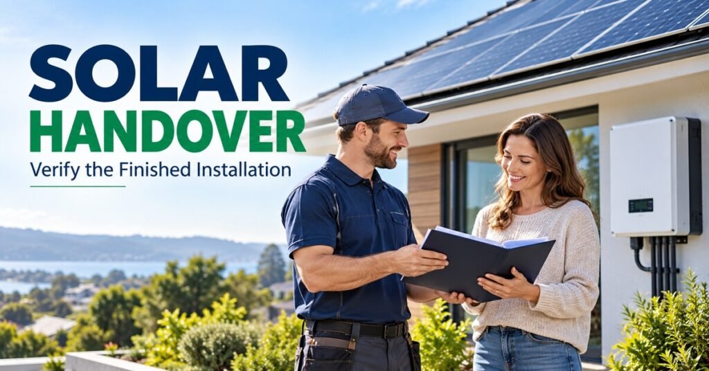 SOLAR HANDOVER. Verify the Finished Installation. Illustrated solar article banner.